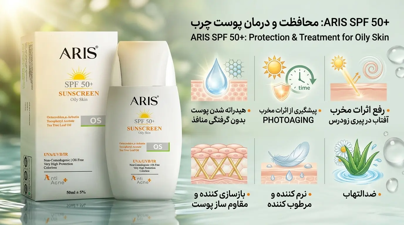 کرم ضدآفتاب بیرنگ پوست چرب و جوشدار
